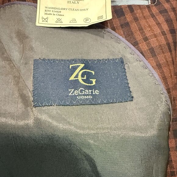 ZeGarie Men’s 48L Burgundy/Navy 100% Wool Windowpane Plaid Blazer Sport Jacket - Picture 2 of 14